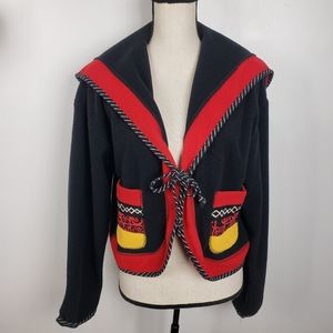 Vintage Canvasbacks Lutton & Horstfield Black Fleece Hooded Tie Front Jacket M